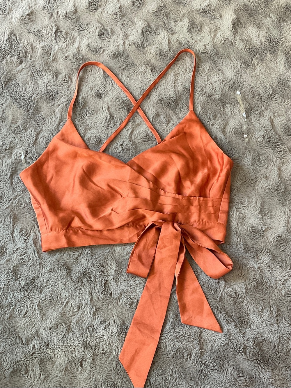 Rust Wrap-Front Crop Top with front tie